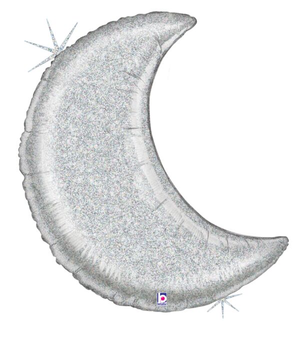 42" Holographic Silver Glitter Moon