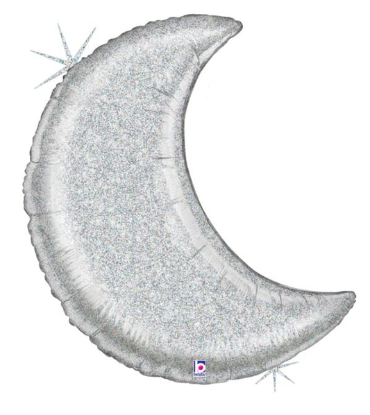 42" Holographic Silver Glitter Moon